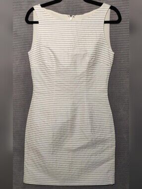 Carolina Herrera White Mini Dress with Thin Navy Stripes